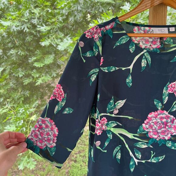 Anthropologie HD In Paris Green And Pink Floral Blouse Size 0 - Picture 3 of 6